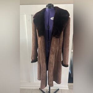 Brown Shearling Coat with Fur Collar